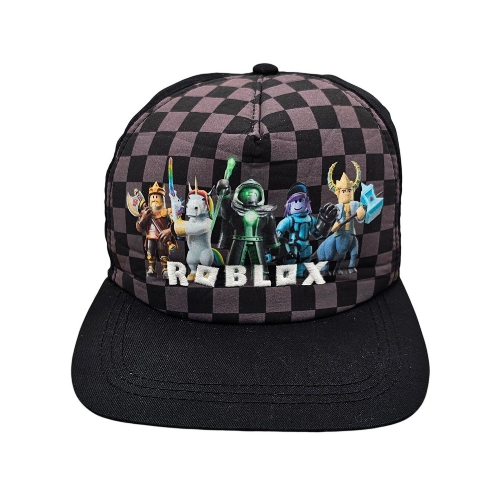 Roblox Characters Snapback Hat Black Checkered Gamer Baseball Cap OSFM BA9S09RBX